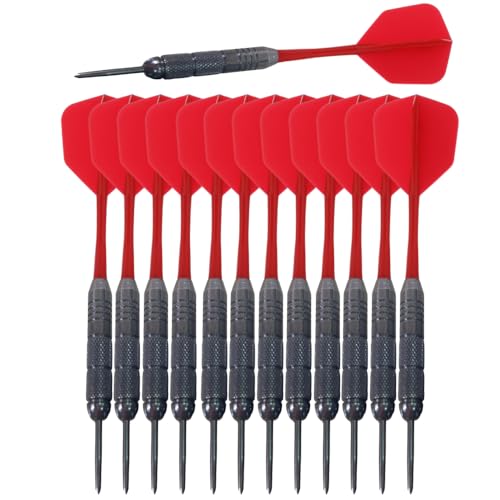 Steel Tip Darts Set |12 pc Bar Darts; 3 of Each Color; Perfect Fun Darts for 4 Players Throwing Metal Tip On Dartboard in Family Game Room, Man Cave - color: Red flights -20g Bar Style Fin-STC10448