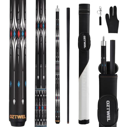 Pool Cue Stick with Case, 12.8mm Glass Fiber Pool Cue Stick, Pool Cue Kit, 58" Professional Pool Cue Set with Gloves, Aerator, 19 Oz - color: Black Triangle