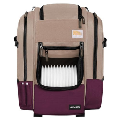 Axiom Discs Voyager Series Backpack Disc Golf Bag (Choose Your Color and Size) - color: Dune/Purple, style: Voyager Slim