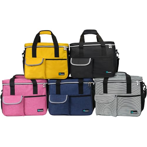 PetAmi Dog Travel Bag Organizer, Pet Travel Kit with 2 Food Containers & 2 Collapsible Dog Bowls, Pet Supplies Tote with Luggage Sleeve, Weekend Road Trip Camping Essentials, Stripe Black, Medium - color: Stripe Black, size: Medium - 14.5"L x 8"W x 12.0"H
