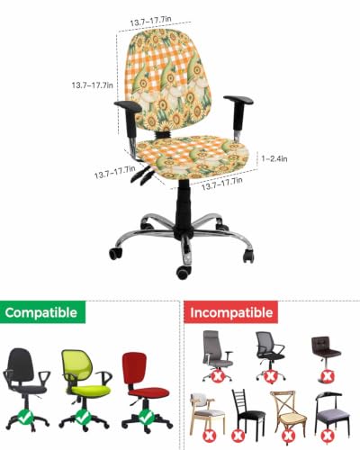 Savannan Office Chair Cover, Farm Gnome Fall Sunflower Watercolor Protective Stretch Elastic Universal Cover for Desk Task Chair,Computer Rotating Chair 1 Pcs Orange Buffalo Plaid