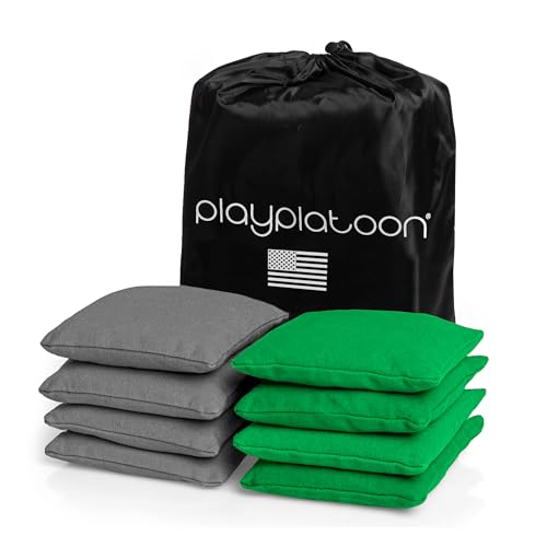 Play Platoon Premium Weather Resistant Duckcloth Cornhole Bags - Set of 8 Bean Bags for Corn Hole Game - Regulation Size & Weight - color: Green & Gray