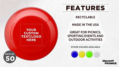 DISCOUNT PROMOS Frisbee Flying Discs in Bulk, 9.25 in. Fun Family Beach Game - color: - Custom - Red, size: 50 flying discs