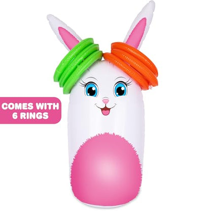 ArtCreativity 34” Easter Games Bunny Inflatable Ring Toss with 6 Rings, Easter Games for Kids - Weighted Bottom to Keep Rabbit Upright - Family Outdoor Easter Party Games for Kids and Adults