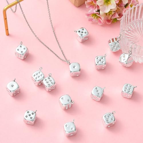 Stiesy Plating Acrylic Dice Charms 40Pcs, Silver Color Gambling Theme Pendants Dangle Charms Bulk for Jewelry Making, DIY Craft Projects and Game Lover Presents - color: Silver Dice-40pcs