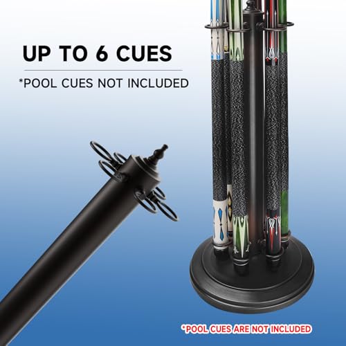 GSE Games & Sports Expert Stand-Style Metal Billiard Pool Cue Rack, Holds 6 Pool Cue Sticks (Several Colors Available) - color: Matte Black