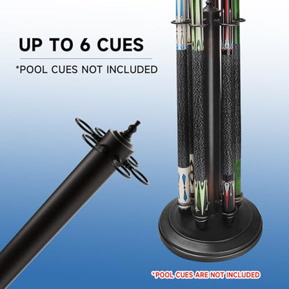 GSE Games & Sports Expert Stand-Style Metal Billiard Pool Cue Rack, Holds 6 Pool Cue Sticks (Several Colors Available) - color: Matte Black