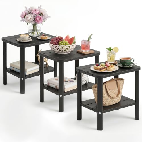 3PCS Outdoor Side Table, 2-Tier Small Table, Weather Resistant Outdoor End Tables, Patio Furniture for Garden, Porch, Pool, Lawn, Backyard or Indoor Bedroom - size: 3PCS