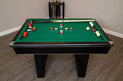 Hathaway Renegade 54-in Bumper Pool Table for Game Room – Genuine Slate Play Bed & Carpeted Ball Return System – Includes Cues, Balls, Brush & Chalk – Green Felt with Black Finish