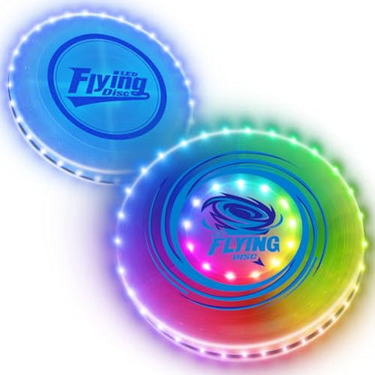 HYES 2 Pack Light up Flying Discs for Kids, Rechargeable Disc with 45 LEDs, 14 Lighting Modes(10")&Built-in Battery Disc(7.8"), Glow in The Dark Ring for Beach/Camping/Outdoor Sport - size: 2PCS: 10in + 7.8in
