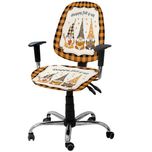 Savannan Office Chair Cover, Fall Sunflower Pumpkin Maple Leaf Leopard Dwarf Protective Stretch Elastic Universal Cover for Desk Task Chair,Computer Rotating Chair 1 Pcs Thanksgiving Orange Check