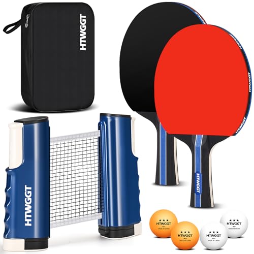 Table Tennis Rackets Set, Ping Pong Paddles Set of 2, Including Ping Pong Paddles, Balls, a Ping Pong Net and a Portable Case