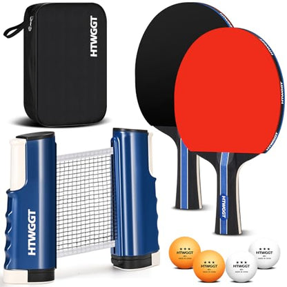 Table Tennis Rackets Set, Ping Pong Paddles Set of 2, Including Ping Pong Paddles, Balls, a Ping Pong Net and a Portable Case