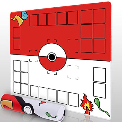 Biouai Playmat for Card Game with Tube - Stitched Play Mat for Card Gameplay with Zones, 2 Player Trainer Game Playing Mat (red) - color: Red