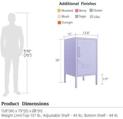 Single Door Lockable Metal End Table & Children's Bedside Table, 2-Tier Storage Cabinet with Adjustable Shelf, Easy Assembly Side Table for Living Room Bedroom Home Office Purple - color: Lilac, style: End Table-28"H-GL