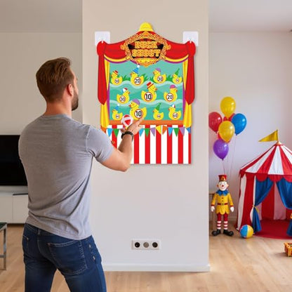2 Pcs Dart Board with 12 Sticky Balls Theme Party Decorations Felt Cloth Toss Game for Family Games Birthday Party Outdoor Indoor Supplies(16.5 x 23.6 inches) - style: Circus Duck
