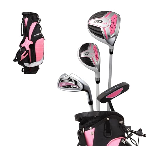 Precise XD-J Kids Golf Clubs Set – Boys’ & Girls’ Junior Golf Set with Lightweight Graphite Shafts, Hybrid, Putter & Stand Bag - color: Pink Ages 3-5, size: Left Hand