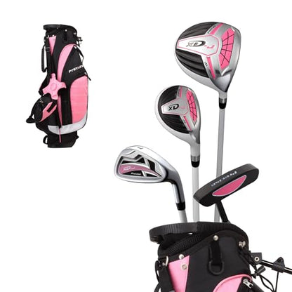 Precise XD-J Kids Golf Clubs Set – Boys’ & Girls’ Junior Golf Set with Lightweight Graphite Shafts, Hybrid, Putter & Stand Bag - color: Pink Ages 3-5, size: Left Hand