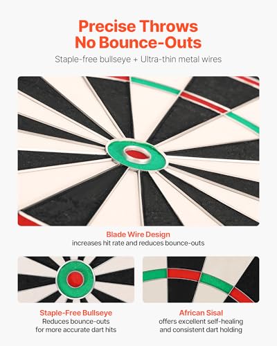 VEVOR Dart Board, High-Grade Self-Healing Sisal Fiber Dartboard with Staple-Free Bullseye, Blade Wire & Rotating Number Ring, 17.7" Professional Dartboard for Home Party Game Room (Darts Not Included)