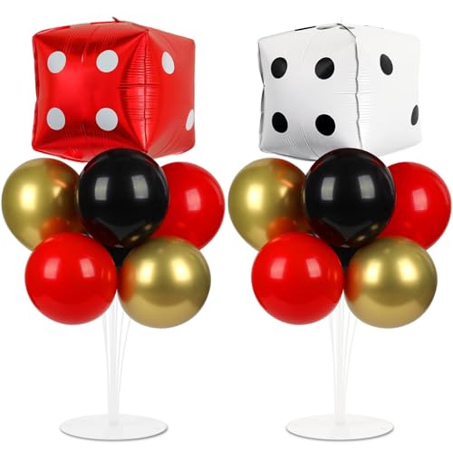 Naozinebi Casino Party Balloons Stand Kit 2 Sets with 2 Dice Foil Balloons Casino Night Theme Party Balloon Centerpiece for Tables for Poker Las Vegas Game Night Birthday Party Decorations - style: Casino
