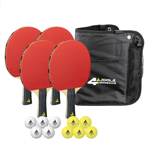 JOOLA Quattro Ping Pong Paddles Set of 4 - Includes 10 Advanced 3 Star Ping Pong Balls and Storage Case - 4 Competition Table Tennis Paddles to Help Improve Your Game with More Spin and Speed