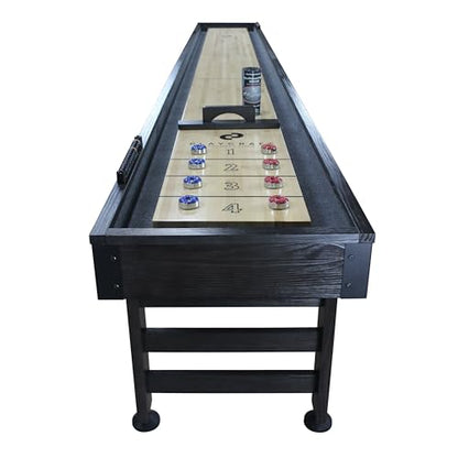 Playcraft Saybrook Shuffleboard Table with DIY Assembly - Fully Knock-Down Shuffle Board Game Table with Abacus, 8 Pucks & Premium Wax - Pro Style Climate Adjusters - Midnight Charcoal Gray - size: 12'