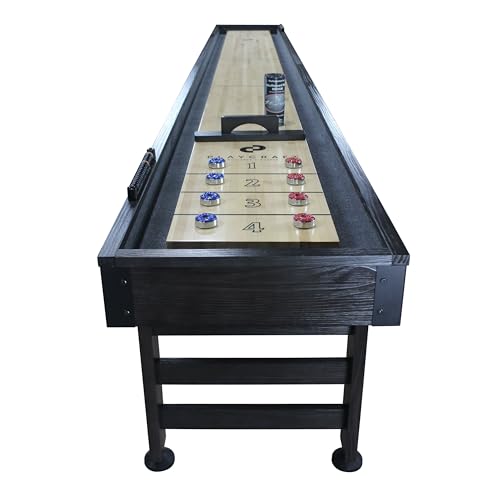 Playcraft Saybrook Shuffleboard Table with DIY Assembly - Fully Knock-Down Shuffle Board Game Table with Abacus, 8 Pucks & Premium Wax - Pro Style Climate Adjusters - Midnight Charcoal Gray - size: 14'