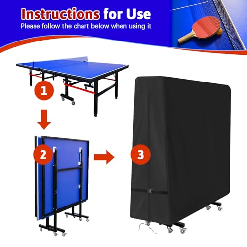 Ping Pong Table Cover, Outdoor & Indoor Waterproof Tennis Table Cover for Folding Ping Pong Table,600D Heavy-Duty All Weather Protection Dust Cover - 64'' x 26'' x 64''