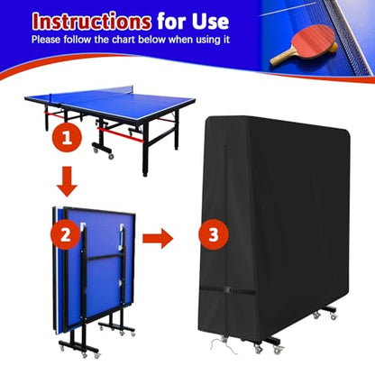 Ping Pong Table Cover, Outdoor & Indoor Waterproof Tennis Table Cover for Folding Ping Pong Table,600D Heavy-Duty All Weather Protection Dust Cover - 64'' x 26'' x 64''