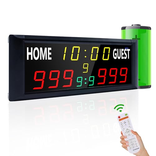 YZ 16” Large Electronic Scoreboard with Remote, Bright LED Scoreboard for Outdoor Games, Digital Scoreboard with Timer Clock, Portable Score Keeper for Football/Basketball/Cornhole/Volleyball - style: battery