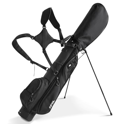 Small Golf Bag, 3 Divider Fit Up to 8 Clubs, Golf Stand Bag with Rain Cover, Durable Pitch n Putt, Lightweight Golf Club Carry Bag with Strap and Stand, Golf Bags for Men & Women - color: Black