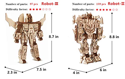 3D Wooden Robot Puzzle,4 Piece Set Wood Crafts DIY Assembly Puzzle,Wooden Robot Model Kits,3D Wood STEM for Adults & Teens Christmas Birthday Gifts,Room Décor - style: Robot team 4