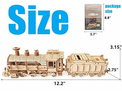 3D Wooden Puzzle - DIY Mechanical Steam Train Model Kits - Wood Crafts Vehicle Building Model - Wooden STEM Brain Teaser Puzzle - Steam Train Christmas Birthday Gifts for Adults & Teens - style: Steam Train