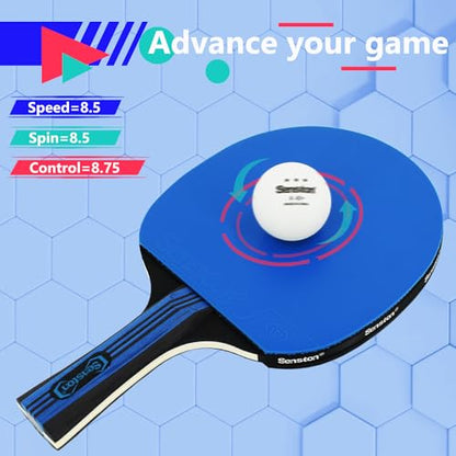 Senston 5-Ply Ping Pong Paddles Set – Premium Wood Table Tennis (Set of 2) with 3 Balls & Portable Carry Case – High-Control 2mm Sponge & Ergonomic Non-Slip Grip for Beginners & Family Play - color: Blue