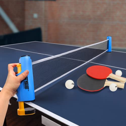 GSE Games & Sports Expert Adjustable Retractable Ping Pong Net Set & Post. Professional Table Tennis Rackets and Balls, Net with Posts and Storage Bag - Pingpong Paddle and Game Table Accessories. | Adjustable - color: Blue Net