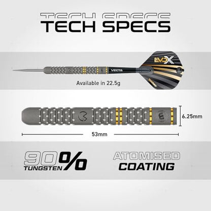 Winmau Michael Van Gerwen MvG EvoX Professional Darts Set - 90% Tungsten Darts with Flights & Shafts - Precision Grip Barrels for Steel Tip & Soft Tip Darts - Available in 18g - 24g Weights - size: 22.5G - Steel Tip