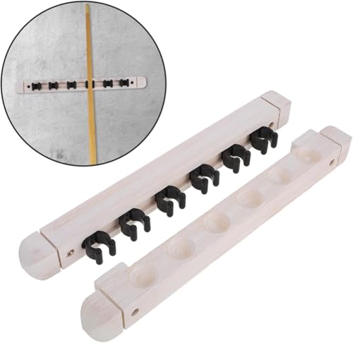 1 Set Pool Cue Holder, 6 Cues Billiard Cue Stick Wall Rack Billiard Pool Cue Wall Mounted Holder Wooden Pool Stick Rack for Game Room Billiard Clubs