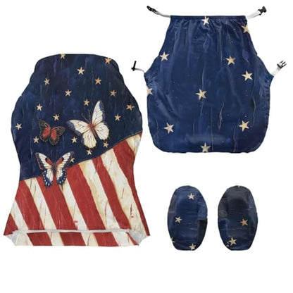 American Flag Print Gaming Chair Covers Slipcovers with Armrest Cover Butterfly Printed 250th Anniversary Decoration Gamer Desk Chair Covers Fits Most Office/PC Chairs & Racing Style Seats - color: Blue and White - American Flag Butterfly