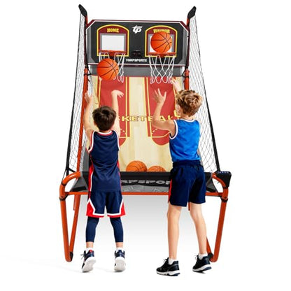 Foldable Indoor Basketball Arcade Game LED Electronic Scoring Commercial Grade Arcade Basketball with 5 Size 7 Inch Balls for 2 Players Home Play Kids Adults