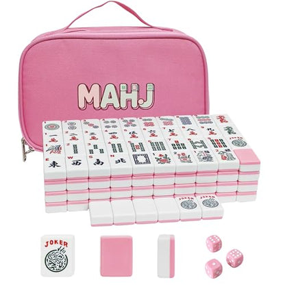 American Mahjong Tiles Set, 166 Pink Mahjong Tiles 1.2 Inch with Carrying Bag and 3 Dice, Portable American Mahjong Game for Travel, Family Game Night - color: Pink