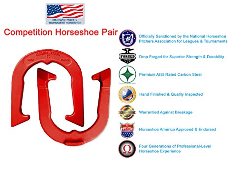 Tournament Pitching Horseshoes - Red Finish - NHPA Sanctioned for Tournament & League Play - Drop Forged Construction - One Pair (2 Shoes)