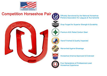 Tournament Pitching Horseshoes - Red Finish - NHPA Sanctioned for Tournament & League Play - Drop Forged Construction - One Pair (2 Shoes)
