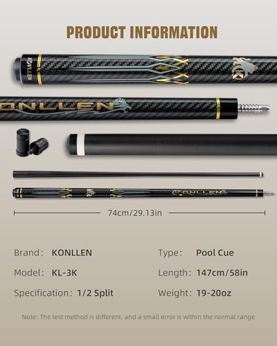 KONLLEN Carbon Fiber Pool Cue Stick 58-inch Professional Pool Sticks for Adults Full Carbon Technology Low Deflection Pool Cue Billiard Cues with 12.5mm Tip (Easy to Control, Pro Taper, Ultra-Smooth) - color: 008 gold