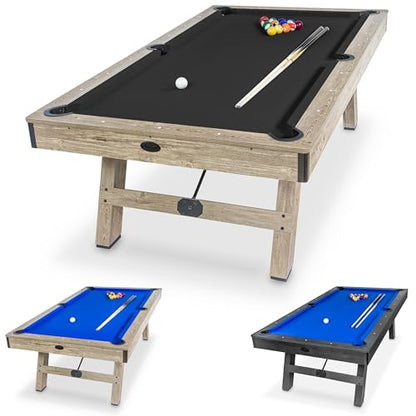 GoSports 8 ft Pool Tables with Wood Finish - Choose Your Style - Modern Billiards Table with 2 Cue Sticks, Balls, Rack, Felt Brush and Chalk - color: Black, Brown Wood Finish