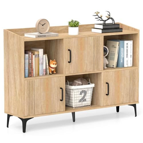 LOKO 47” Wide Storage Cabinet, Large Bookcase with 3 Door Cabinets & Open Shelves, Wood Buffet Cabinet, Sideboard with Anti-tip Kits, Freestanding Storage Cabinet for Living Room, Dining Room
