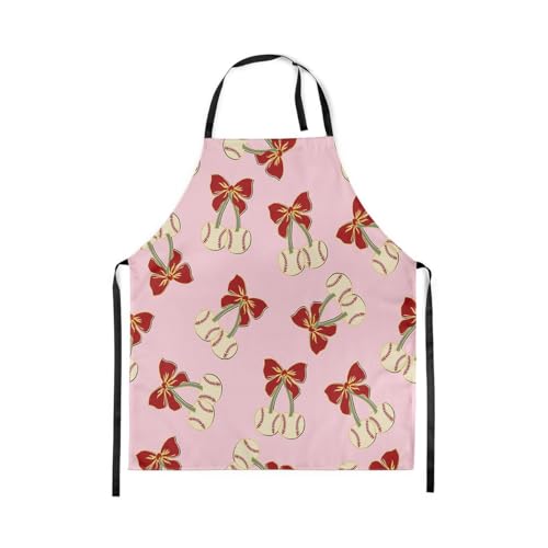 Castle Fairy Cartoon Baseball Kitchen Apron,Bow Knots Waterproof Apron - color: Khaki Pink Red