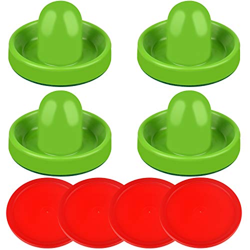 ONE250 Air Hockey Pushers and Red Air Hockey Pucks, Goal Handles Paddles Replacement Accessories for Game Tables (4 Striker, 4 Puck Pack) - color: Green