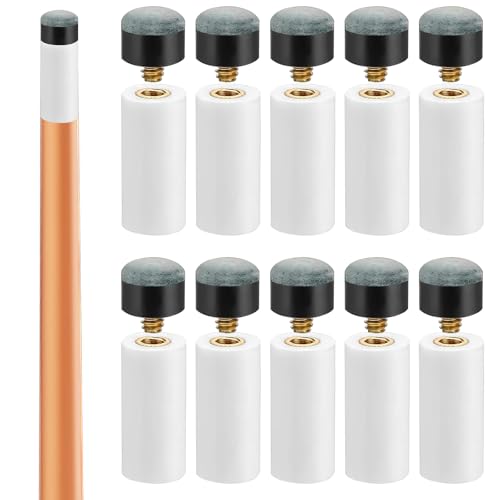 10p Screw-On Pool Cue Tips Replacement Kit, Leather Cue Tips with ABS Ferrules, 12mm & 13mm Billiard Cue Stick Accessories for Pool, Snooker & Billiards (5pcs Each)