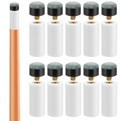 10p Screw-On Pool Cue Tips Replacement Kit, Leather Cue Tips with ABS Ferrules, 12mm & 13mm Billiard Cue Stick Accessories for Pool, Snooker & Billiards (5pcs Each)