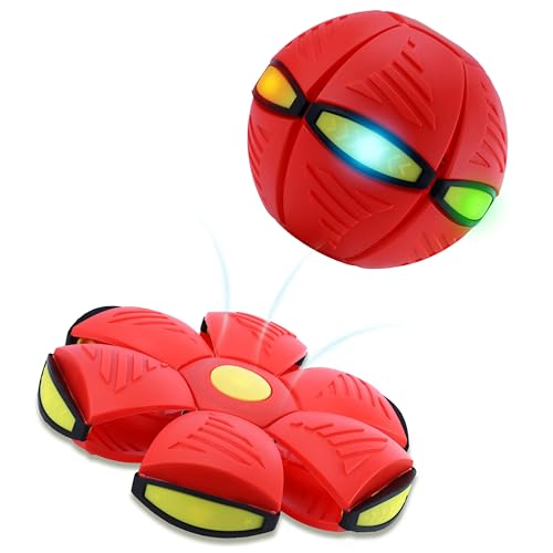 Magic Metaball, Magic Bouncing Ball, Magic Flying Saucer Interactive Pop-Up Transform Toy, Family Interaction Red Bouncy Ball, Collapsible Time Delay Frisbee Flying Disc Toy with 6 Light - color: Red